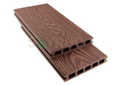 Plancher durable facile à installer pont bois plastique composite 3D plancher de grain de bois en relief WPC terrasse de jardin extérieur
