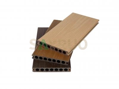 Terrasse composite en plastique et bois creux coextrudé effet bois résistant aux intempéries pour usage extérieur, disponible en plusieurs couleurs