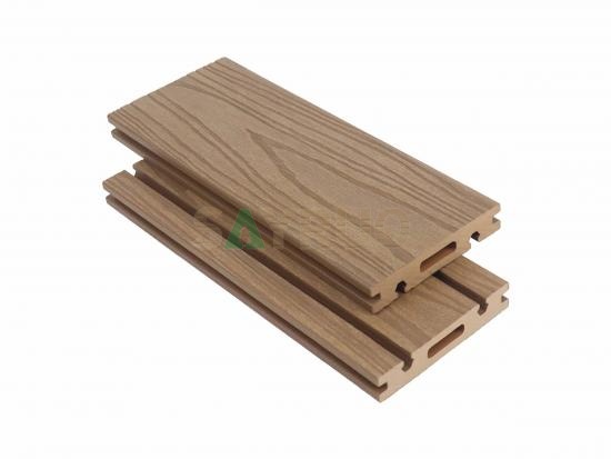 Co-extrusion embossed woodgrain composite decking