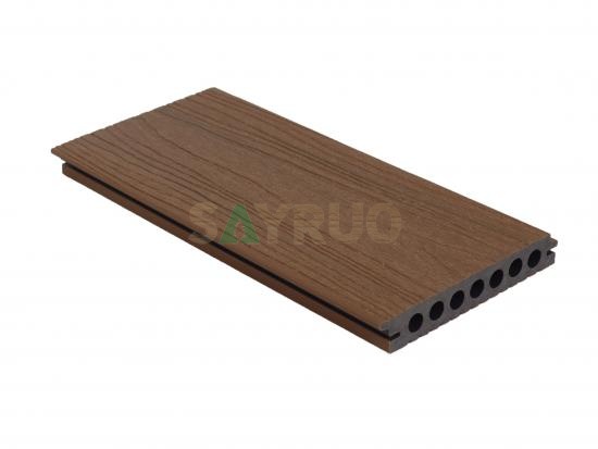 Co-extrusion embossed woodgrain composite decking