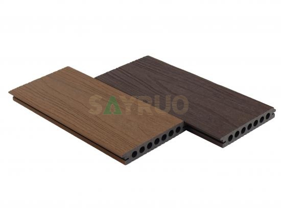 Co-extrusion embossed woodgrain composite decking