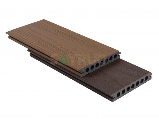 Co-extrusion embossed woodgrain composite decking