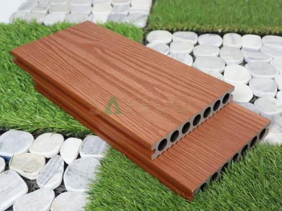 Co-extrusion embossed woodgrain composite decking