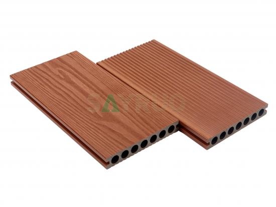 Co-extrusion embossed woodgrain composite decking