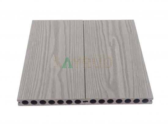 Co-extrusion embossed woodgrain composite decking