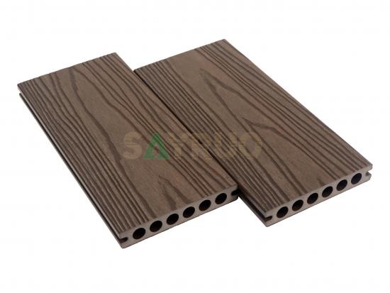 Co-extrusion embossed woodgrain composite decking